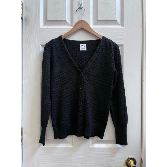 Madeleine Thompson Black Wool Blend Ruched Shoulder Long Sleeve Cardigan Small - Picture 6 of 11